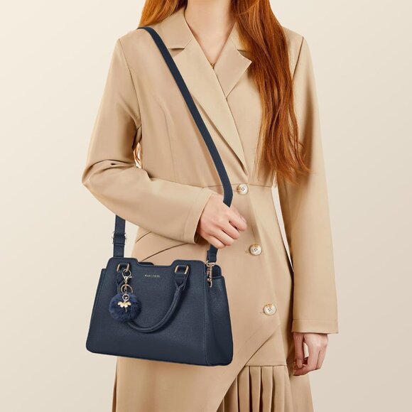 Women Dark Blue PU leather Top-Handle Waterproof Anti Theft Leather Handbag - Picture 3 of 7